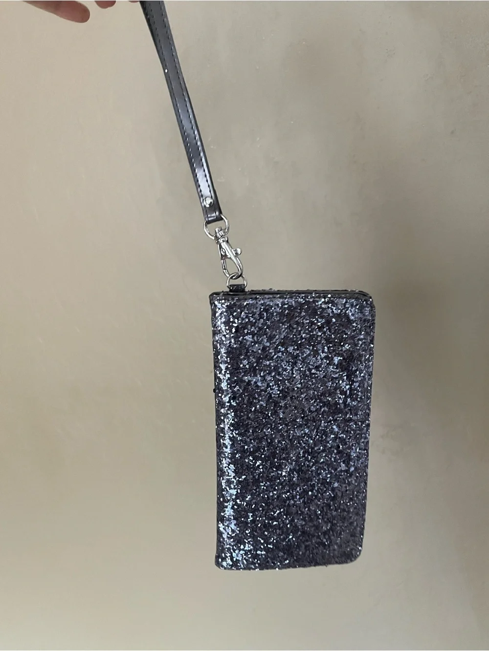 Glitter Wristlet Clutch - Silver Black Sparkle
